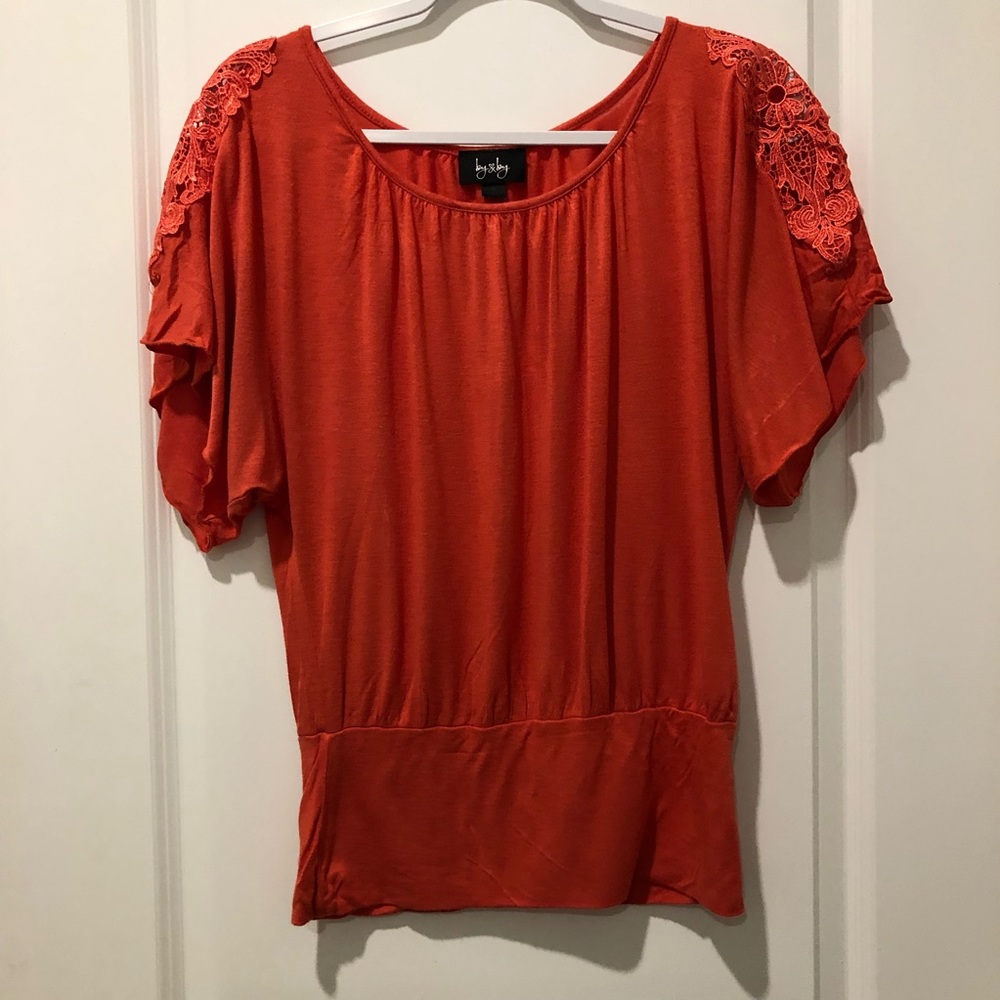 By and By | Orange Top with Lace Sleeves
